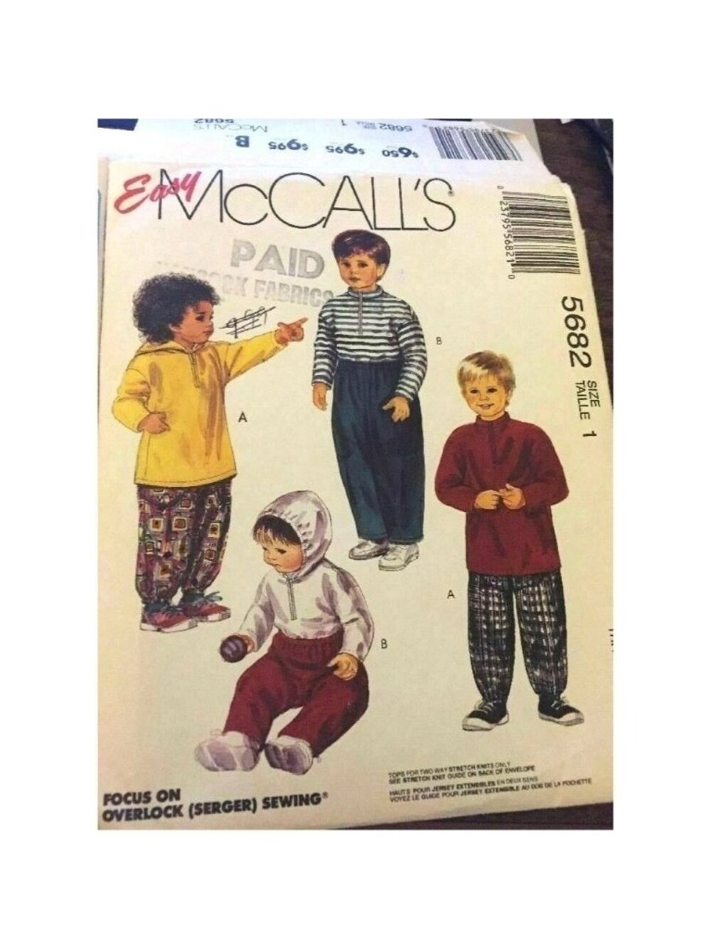 VTG Sewing Pattern McCalls 5682 Toddlers Hooded Tops Pants Size: 1 Chest 20 U/C